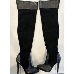 Colin Stuart Womens Black Soft Suede Leather Thigh High Boots Size 7.5